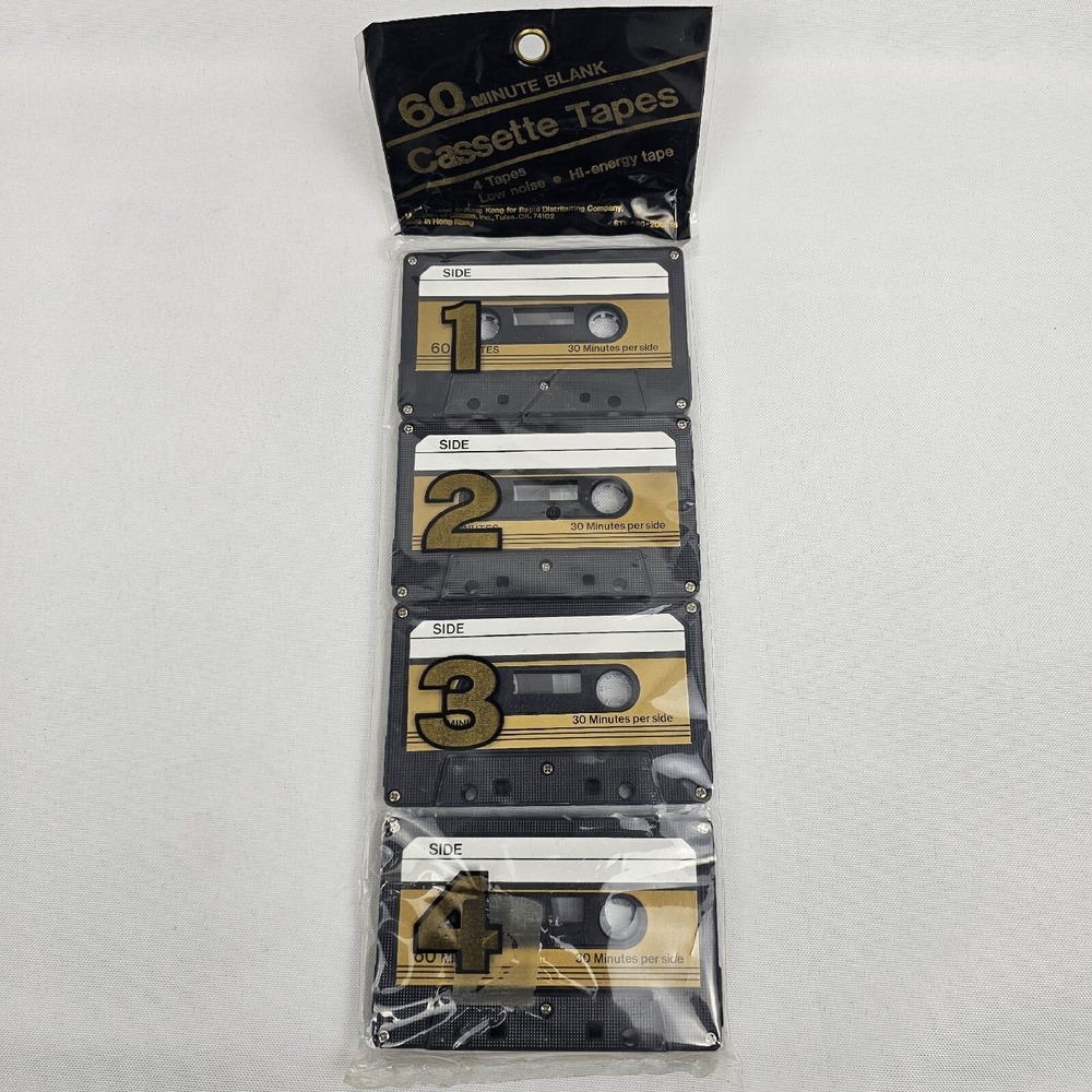 Vintage Audio Cassette Tapes 60 Minute Blank 4 pack low noise Hi energy tapes